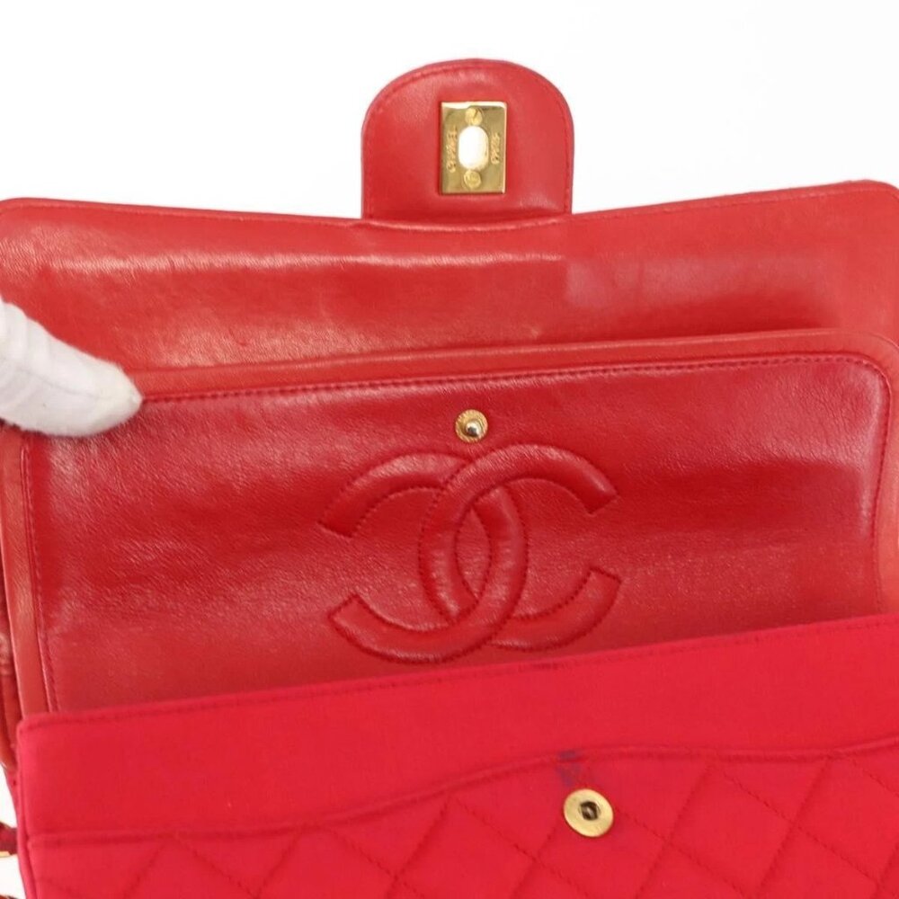CHANEL Matelasse 25 Double Flap Chain Shoulder Bag Satin Red Gold CC Auth 145843 - Picture 12 of 16